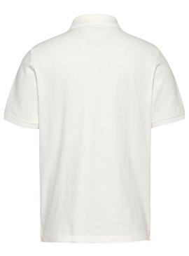 Camisa polo Tommy Jeans Linear branca para homem.