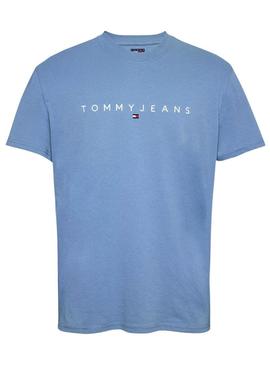 Camiseta Tommy Jeans Linear Logo azul para homem.