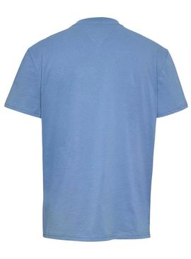 Camiseta Tommy Jeans Linear Logo azul para homem.