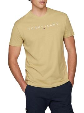 Camiseta Tommy Jeans Linear Logo bege para homens.