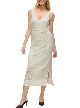 Vestido Vila Vimalina bege para mulher.