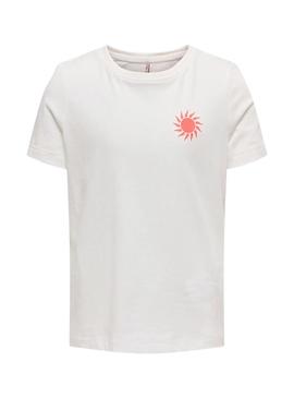Camiseta Only Kids Koghappy Life branca para menina.