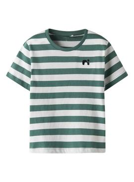 Camiseta Name It Fridy listras verde para menino.