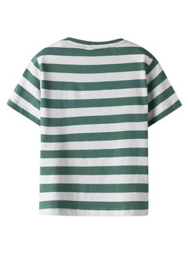 Camiseta Name It Fridy listras verde para menino.
