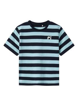 Camiseta Name It Fridy listrada azul para menino.