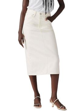Saia jeans midi branca da Levis para mulher.