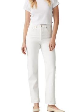 Calça jeans Levis Ribcage branca para mulher.