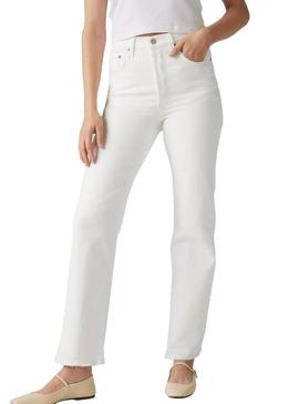 Calça jeans Levis Ribcage branca para mulher.