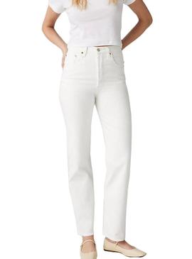 Calça jeans Levis Ribcage branca para mulher.