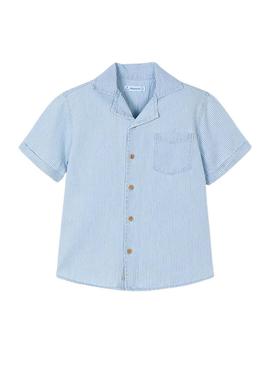 Camisa Mayoral denim listrada azul para meninos.