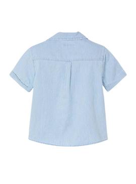Camisa Mayoral denim listrada azul para meninos.