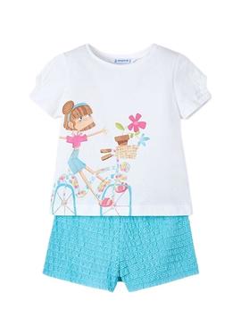 Conjunto Mayoral ponto fantasia branco azul menina
