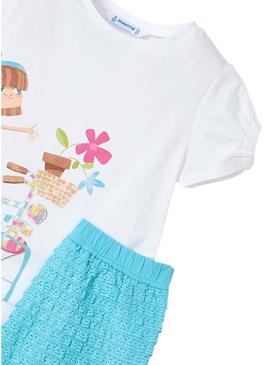 Conjunto Mayoral ponto fantasia branco azul menina