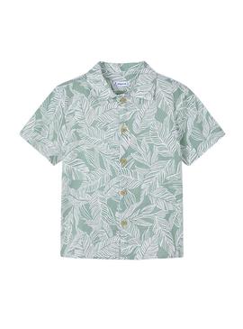 Camisa Mayoral em chiffon estampada tropical verde para menino.