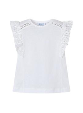 Camiseta Mayoral em crochê branca para menina