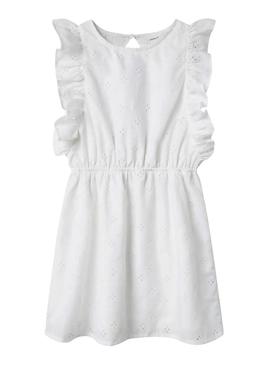 Vestido Name It roxo e branco para menina.