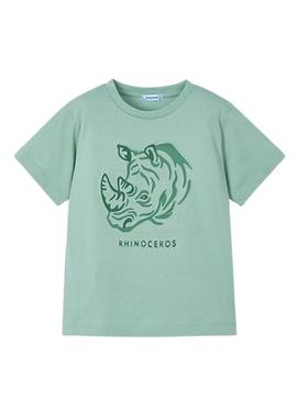 Camiseta Mayoral com rinoceronte em relevo verde para menino.