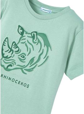 Camiseta Mayoral com rinoceronte em relevo verde para menino.