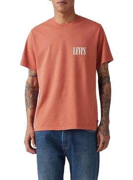 Camiseta Levis Relaxed coral para homem.