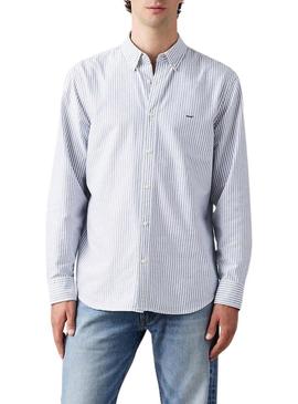 Camisa Levi's Basic Button azul e branca para homem.