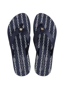 Sandálias Tommy Hilfiger Chain azul marinho para mulher.