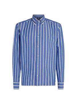 Camisa Tommy Hilfiger Flex Poplin azul e branco para homem.