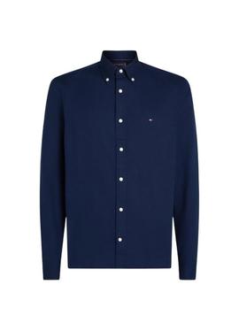 Camisa Tommy Hilfiger Flex Dobby azul para homem.