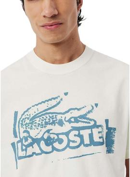 Camiseta Lacoste logo branco e azul para homem.
