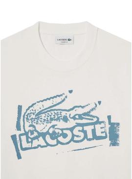 Camiseta Lacoste logo branco e azul para homem.
