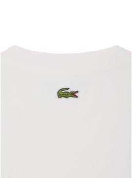 Camiseta Lacoste logo branco e azul para homem.