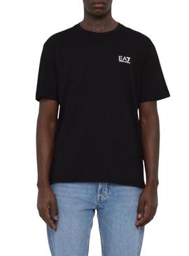 Camiseta Emporio Armani EA7 logo vertical preta para homem.