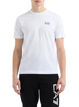 Camiseta Emporio Armani EA7 com logotipo vertical branco para homem.