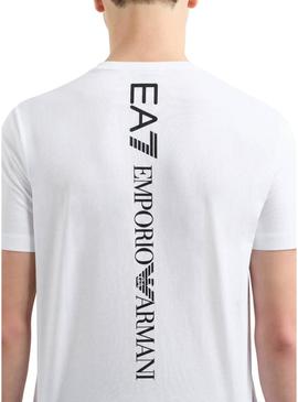 Camiseta Emporio Armani EA7 com logotipo vertical branco para homem.