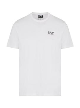 Camiseta Emporio Armani EA7 com logotipo vertical branco para homem.