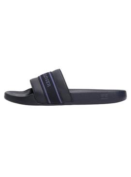 Chinelos Tommy Hilfiger Poolside azul marinho para mulher.
