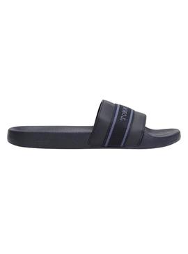 Chinelos Tommy Hilfiger Poolside azul marinho para mulher.