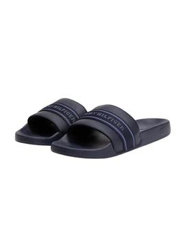 Chinelos Tommy Hilfiger Poolside azul marinho para mulher.