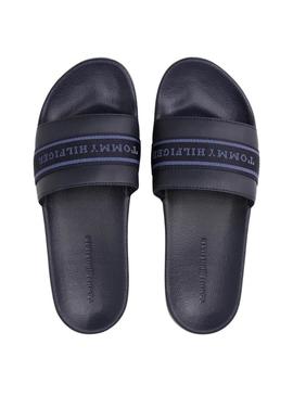 Chinelos Tommy Hilfiger Poolside azul marinho para mulher.