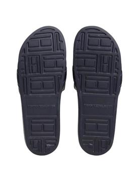 Chinelos Tommy Hilfiger Poolside azul marinho para mulher.