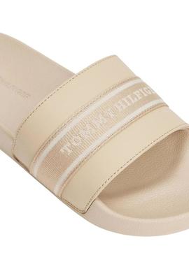Chinelos Tommy Hilfiger Poolside bege para mulheres