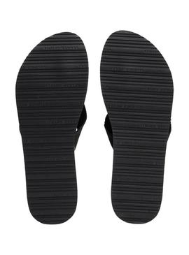 Chinelos Tommy Hilfiger Webbing preto para mulher.