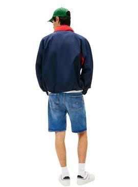  Jaqueta Tommy Jeans Color Block azul marinho para homens.
