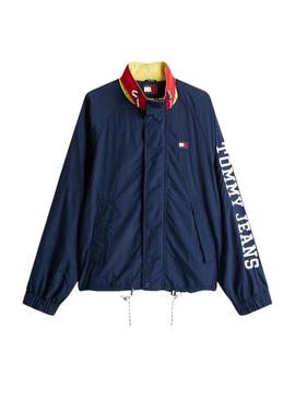  Jaqueta Tommy Jeans Color Block azul marinho para homens.