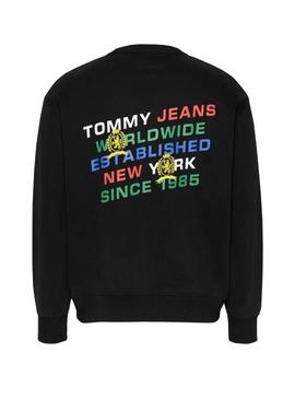 Moletom Tommy Jeans Varsity preto para mulher.