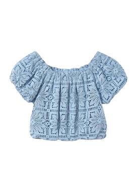 Top Mayoral  de renda azul para menina.