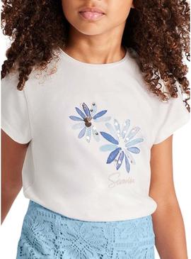 Camiseta Mayoral bordado flor branca para menina