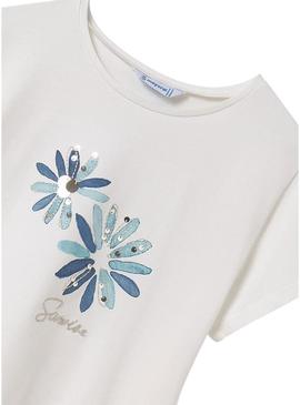 Camiseta Mayoral bordado flor branca para menina