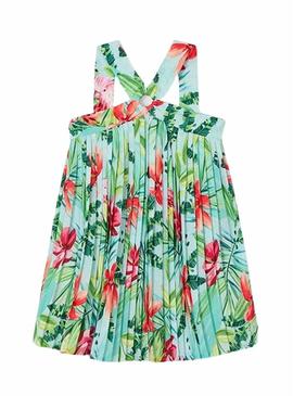 Vestido plissado estampado tropical para menina da Mayoral.
