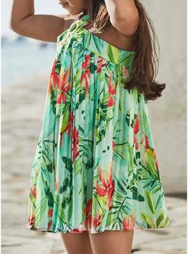 Vestido plissado estampado tropical para menina da Mayoral.