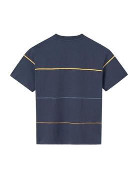 Camiseta listrada azul marinho da Mayoral para menino.